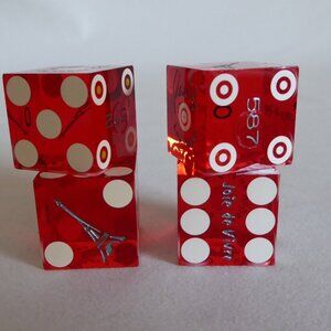 PARIS LAS VEGAS CASINO HOTEL USED RED GAMBLING DICE SETS (2 PAIRS)